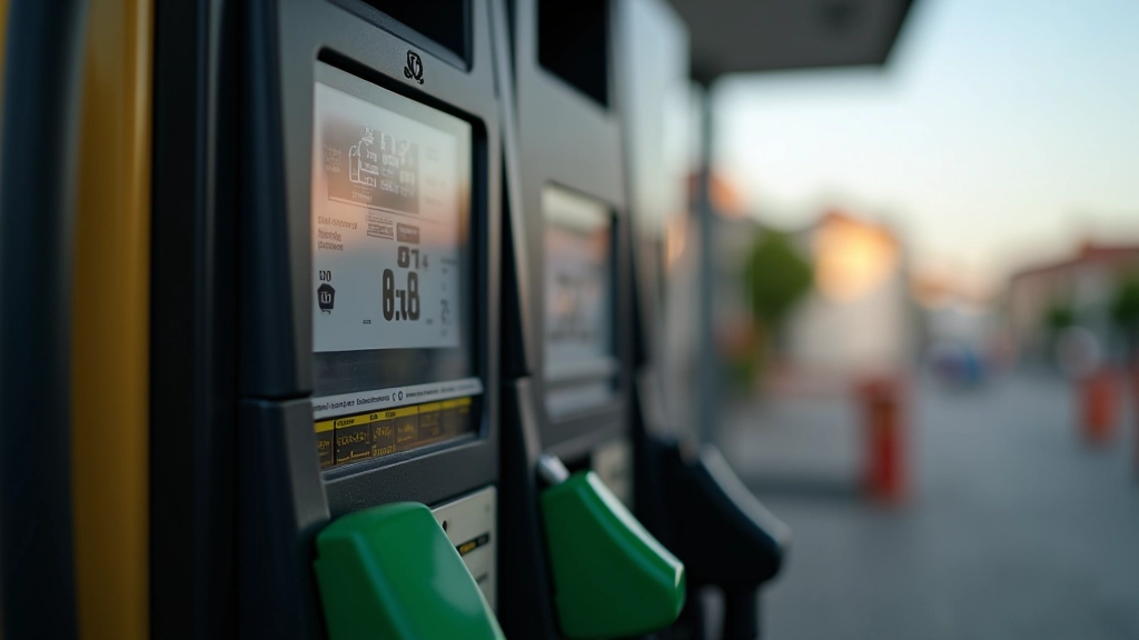 Station d'essence avec affichage du prix du carburant et pompistes