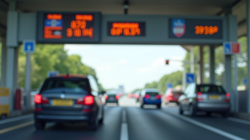 Panneau de péage autoroutier avec liste des tarifs pour différents types de véhicules