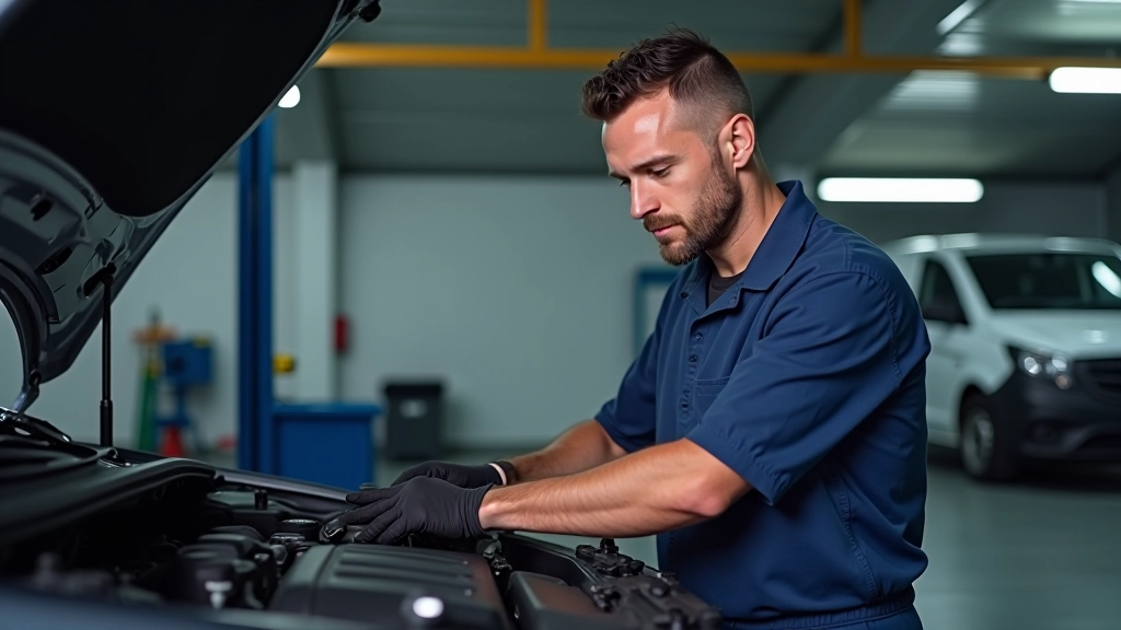 Mécanicien automobile effectuant un contrôle de maintenance sur le moteur d'une voiture