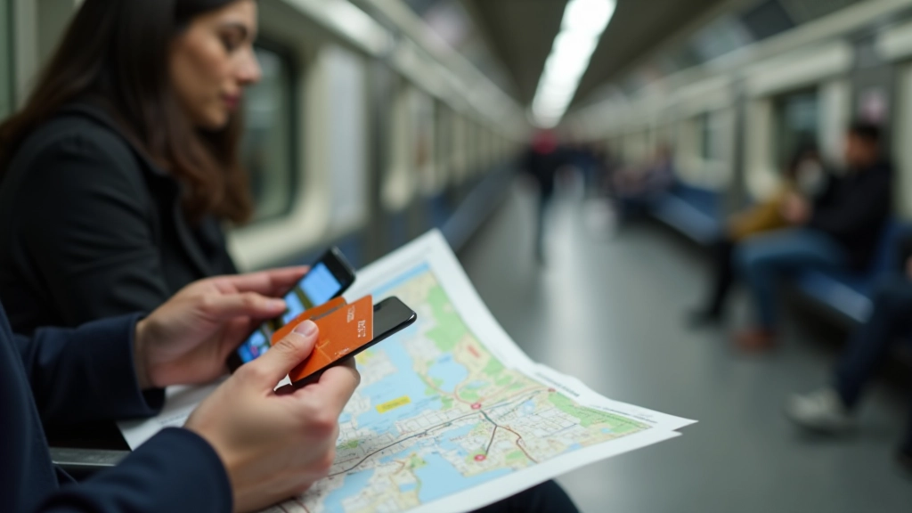 Carte de transport Navigo posée sur un plan de métro parisien avec smartphone