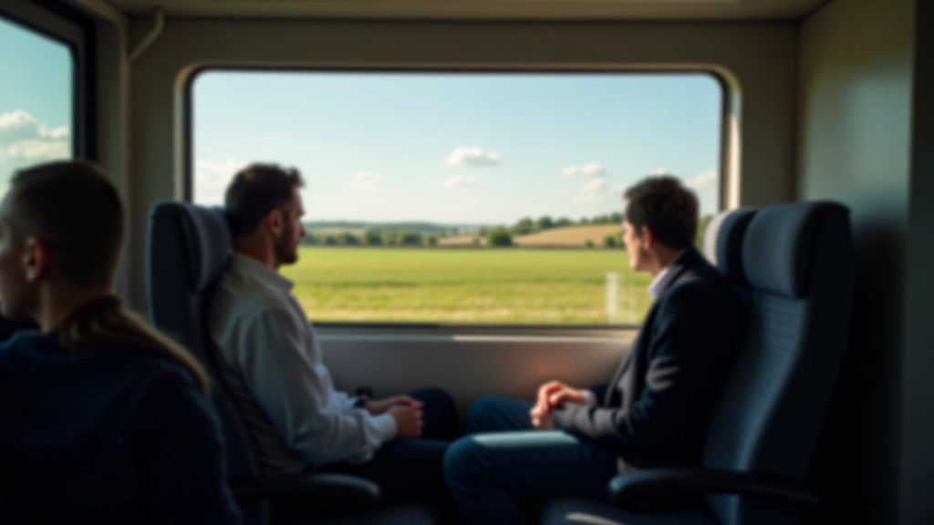 Passagers à bord d'un train TER avec vue sur la campagne française depuis la fenêtre