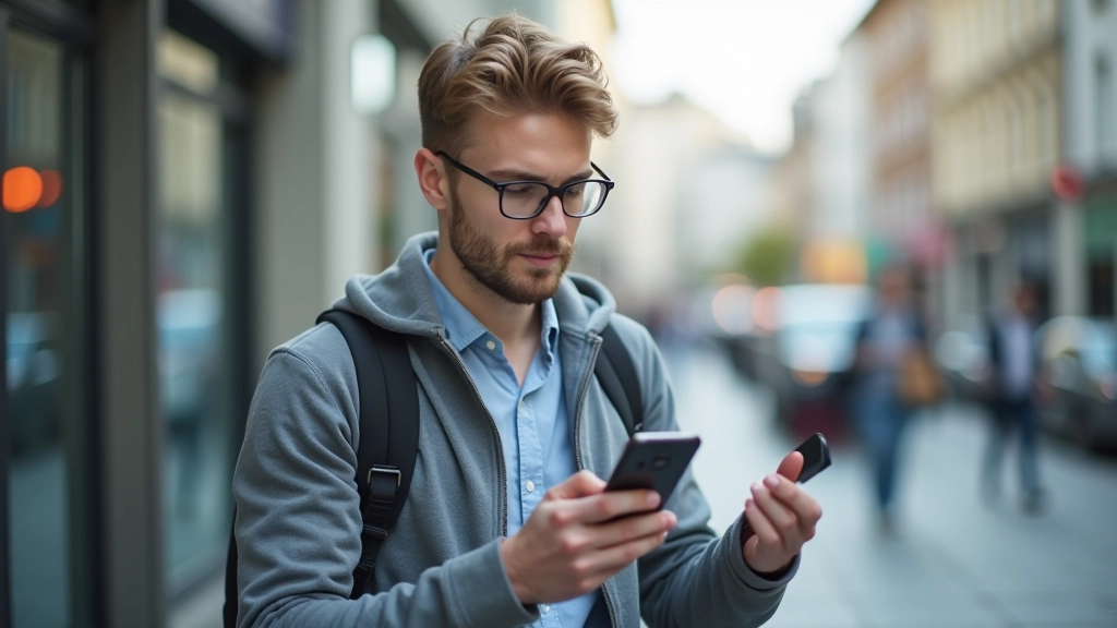 Personne consultant son smartphone pour un trajet combiné train et bus en zone urbaine