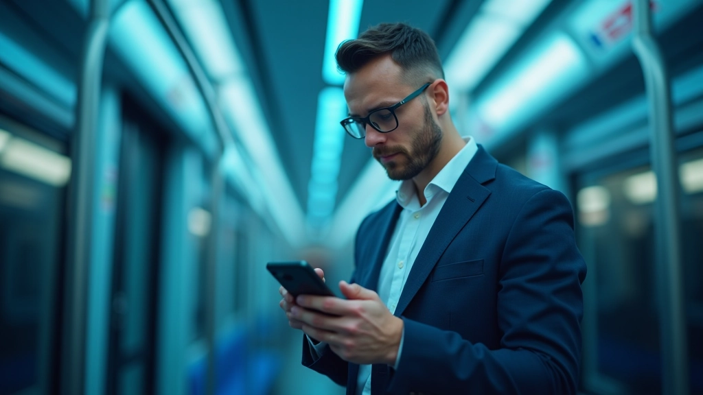 Personne consultantl'application RATP sur son téléphone dans un wagon de métro