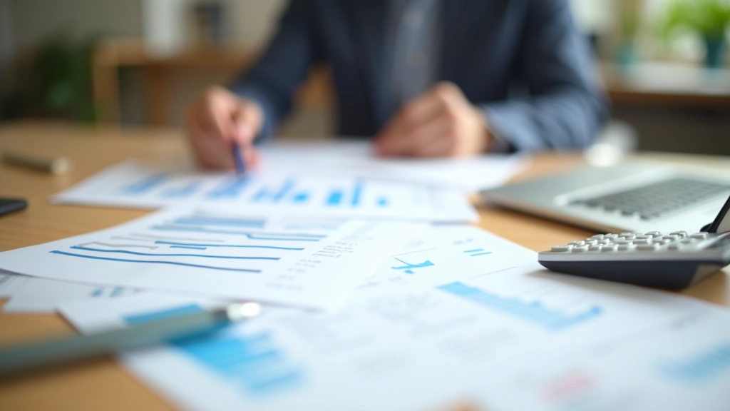 Espace de travail moderne avec documents d'analyse des coûts de transport, calculatrice et graphiques de mobilité sur bureau